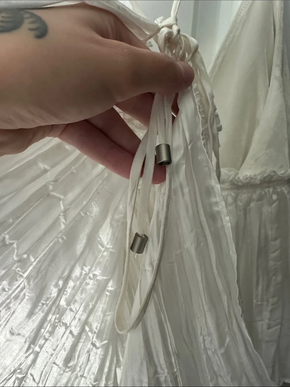 Free People Ivory Pleated Satin-Trim Chemise